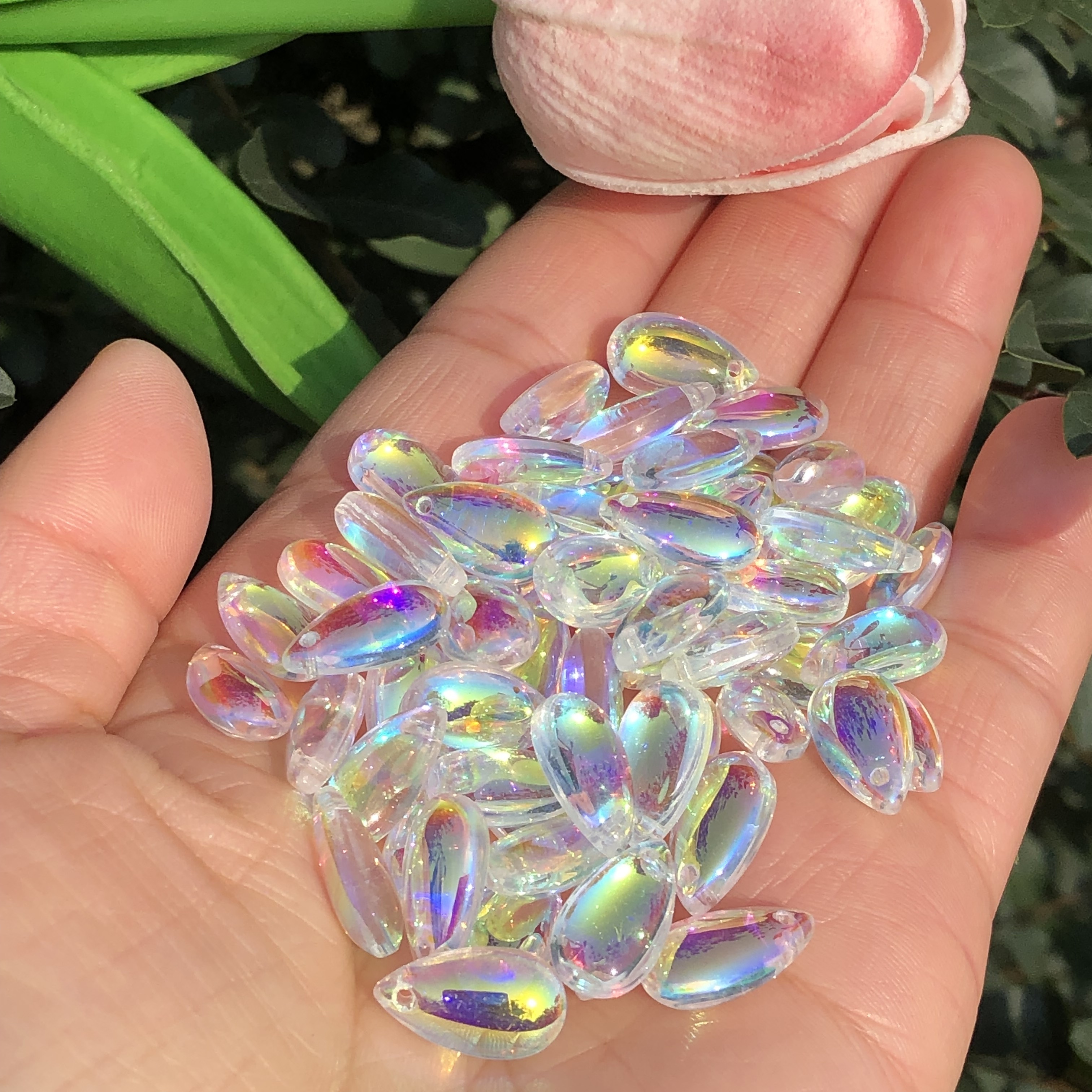 Lot Ab Color Long Water Drop Czech Crystal Glass Beads Loose - Temu