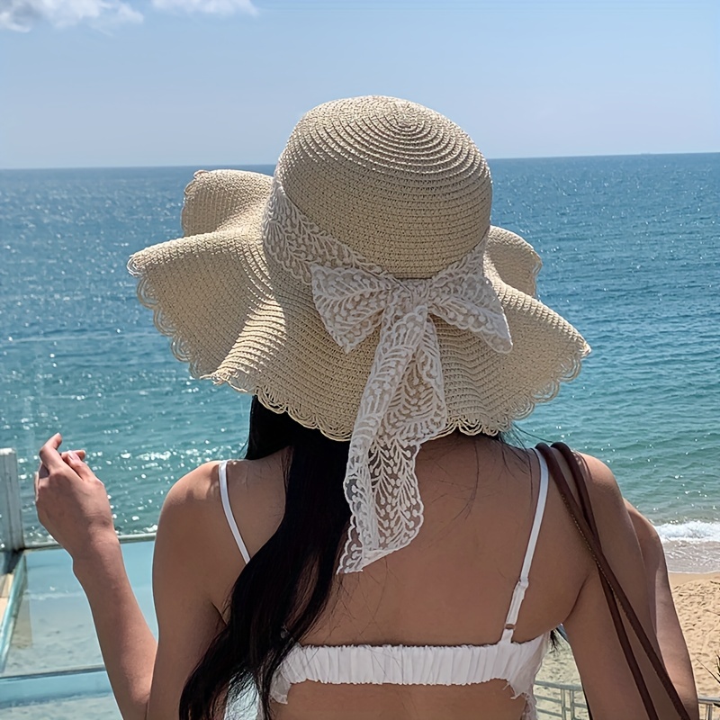 Exquisite Flower Decor Straw Hat Women's Summer Sun - Temu