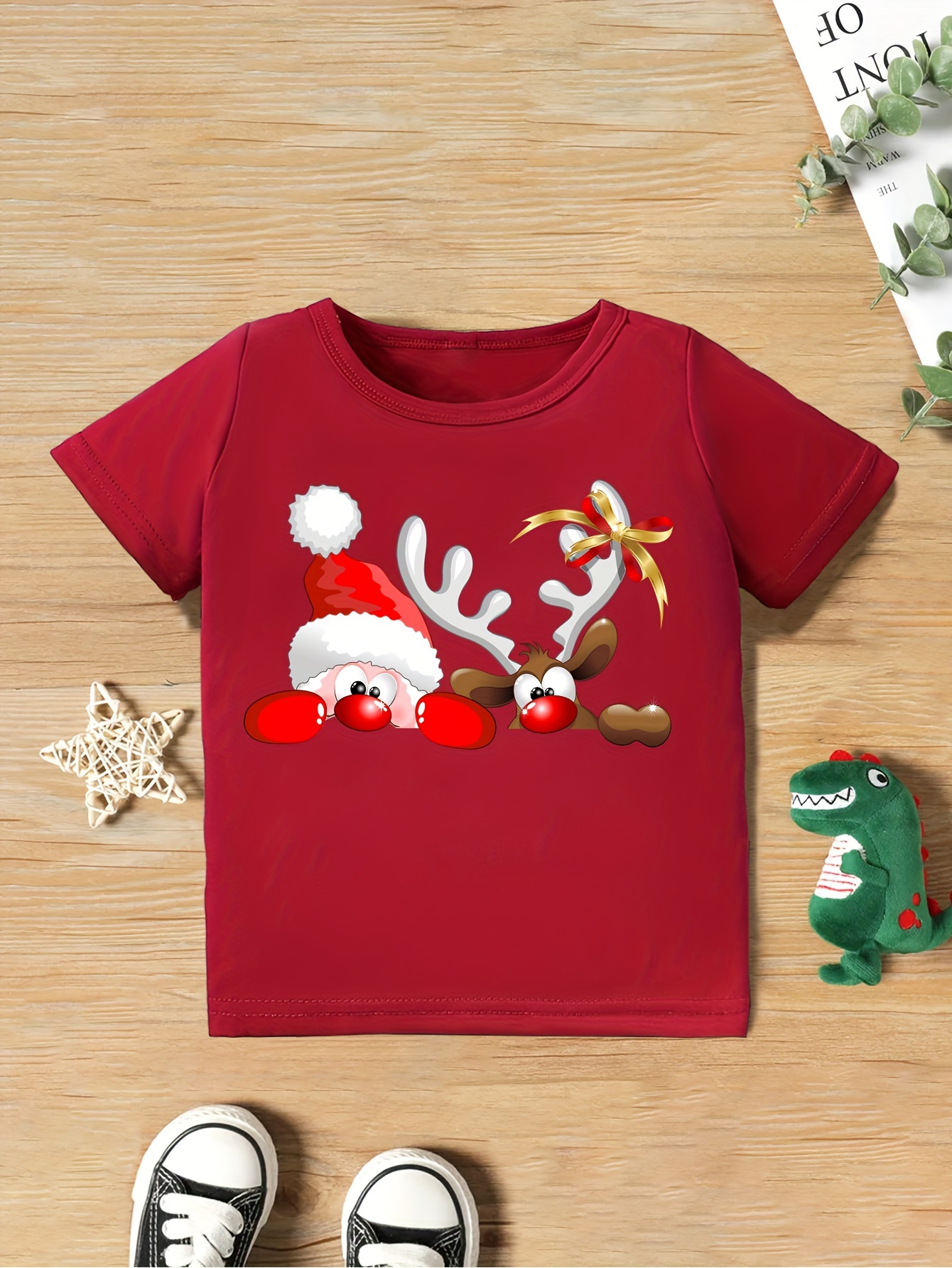 Boy's Christmas Deer Print Cute Xmas T-shirt Clothing Casual Round