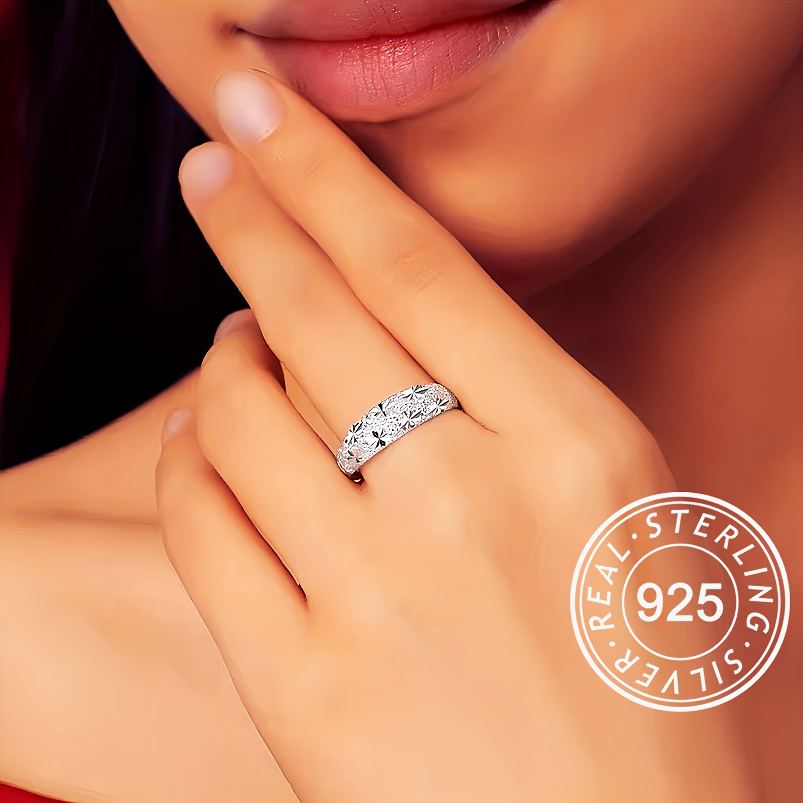 925 Silver Band Ring Geometric Carving Surface Men Women Adjustable High Ring