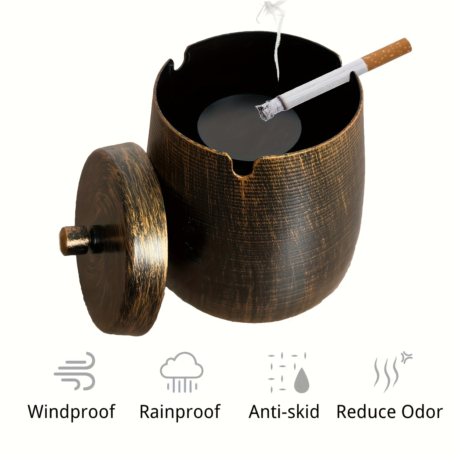 Outdoor Ashtray with Lid for Cigarettes Stainless Steel Windproof Rainproof