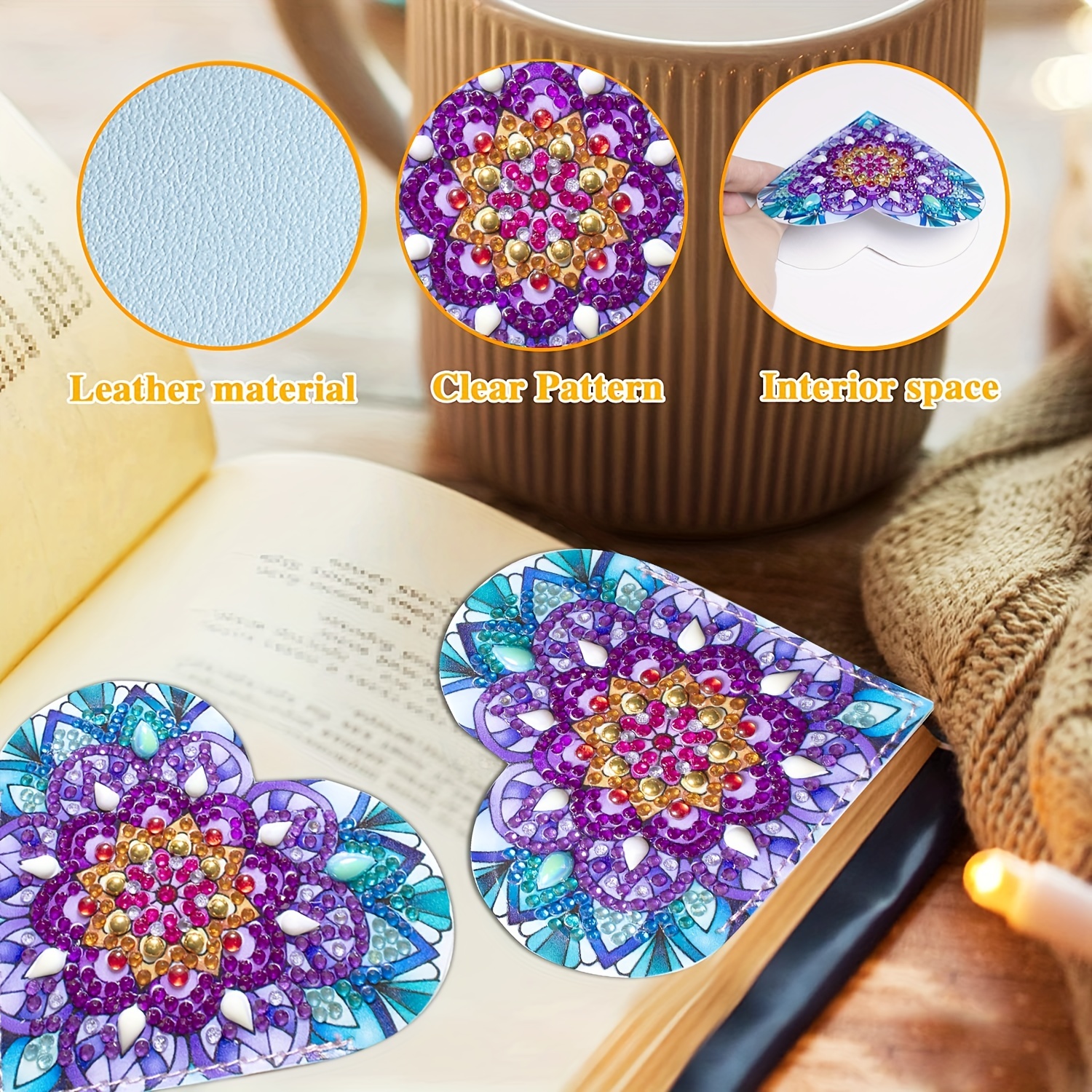 5d Diamond Art Corner Bookmark Heart Size Durable Pu Leather - Temu United  Arab Emirates