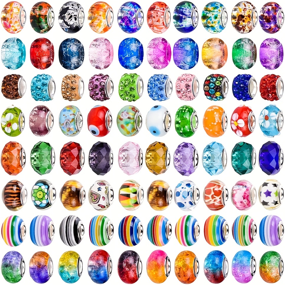 

30 Pcs Large Hole Glass Beads For Jewelry Making European Beads Bulk Mixed Color Spacer Beads With Rhinestones Lampwork Beads For Diy Craft Charms Bracelet Necklace Earring Making