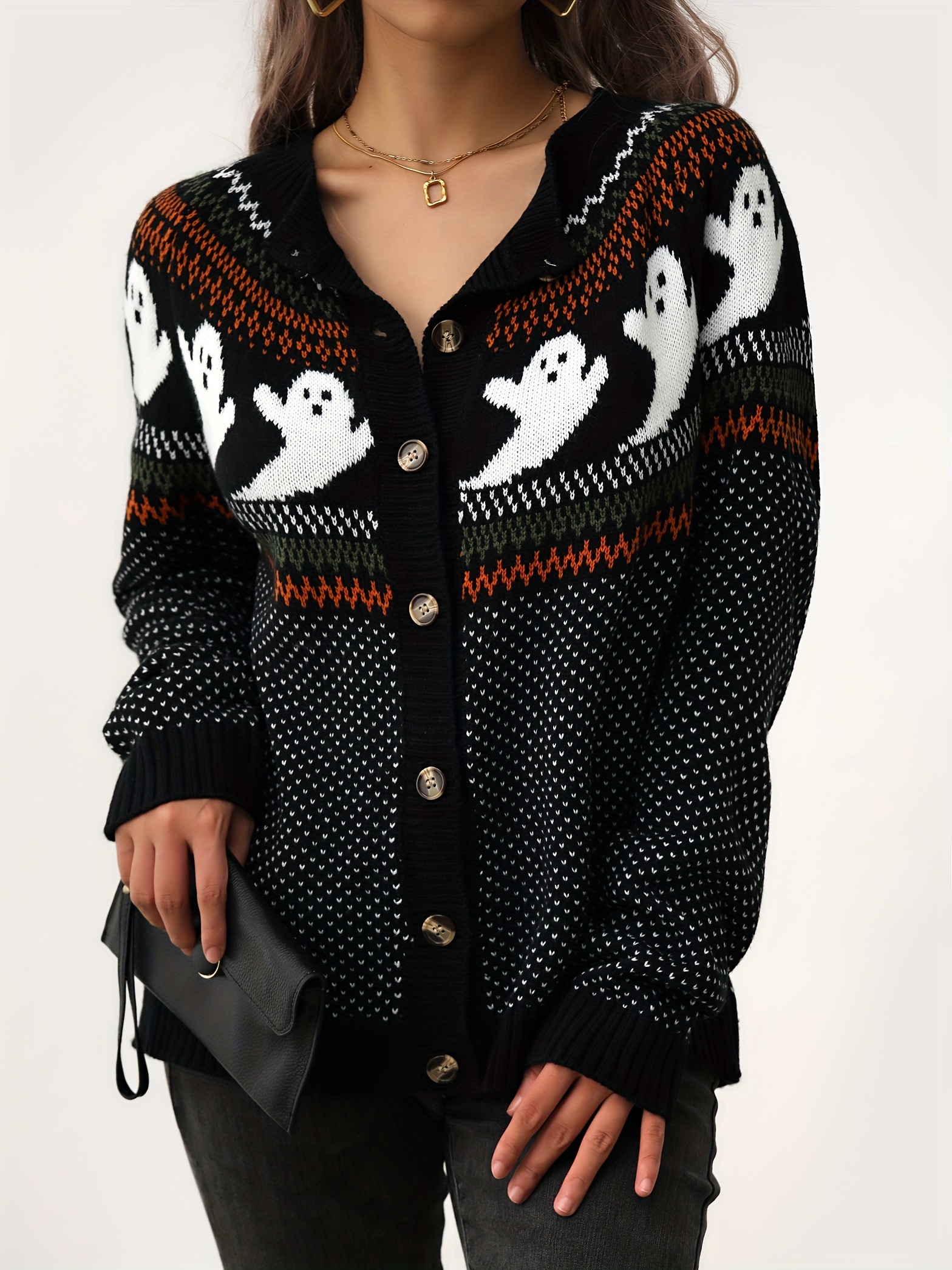 Womens Sweaters Halloween Ghost Vintage Polka Dot Long Sleeve Knit Sweater  - Women's Clothing - Temu