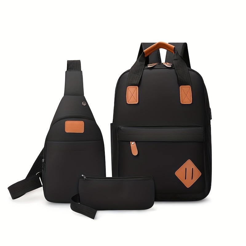 3pcs Set Large Capacity Backpack Travel Bag Crossbody Bag