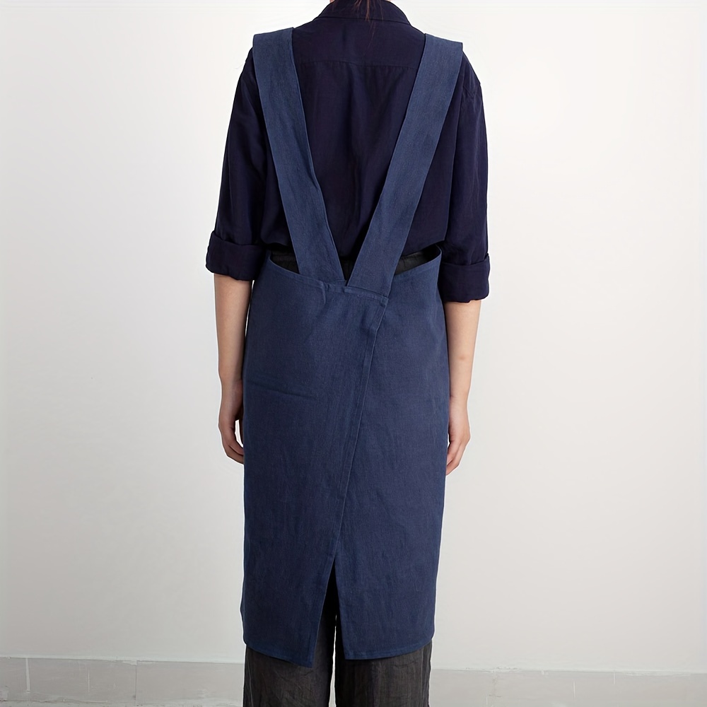 Delantal de lino con espalda cruzada para mujer, delantal japonés