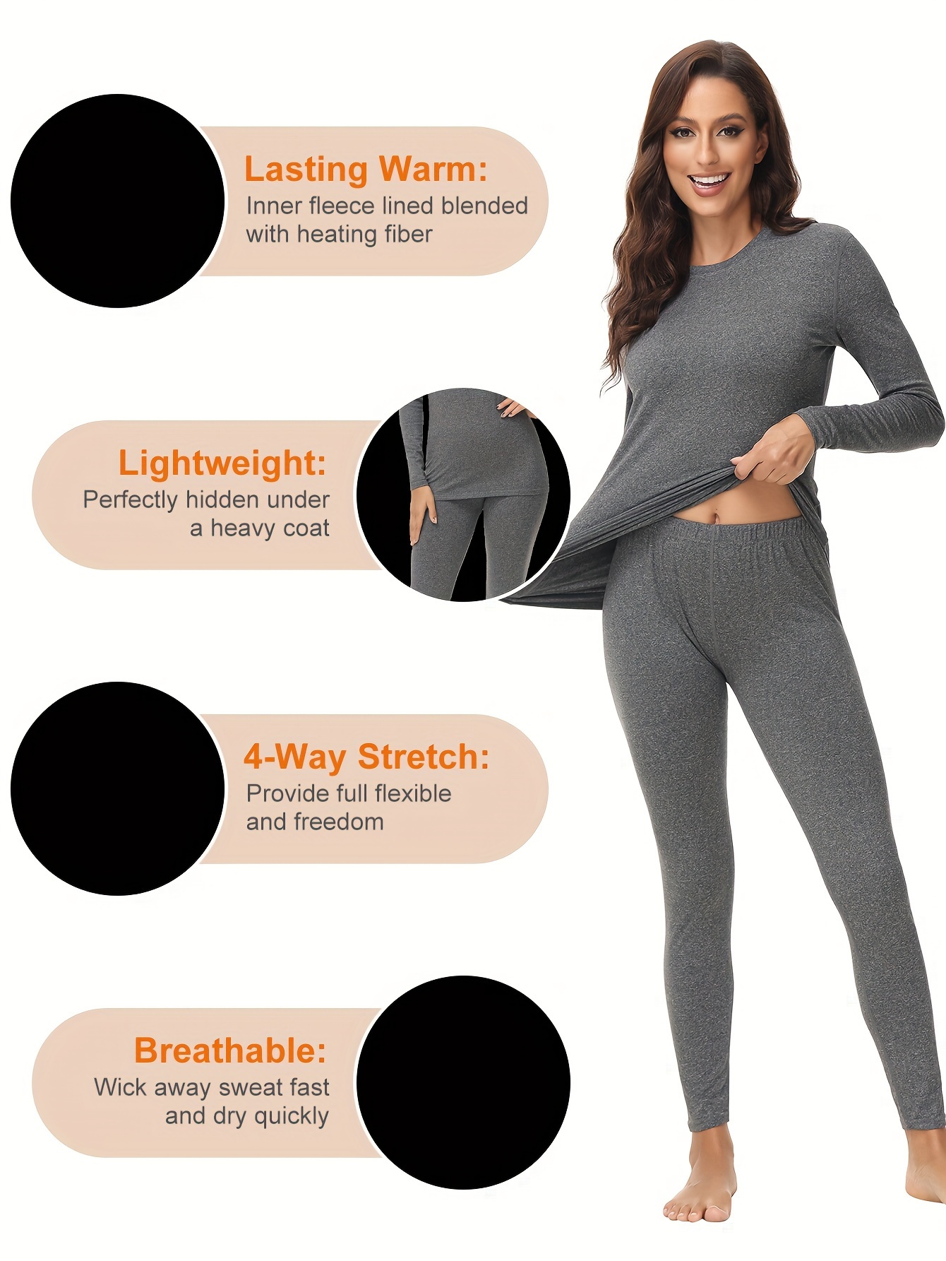 Women Light Weight Thermal Underwear Set Fleece Lined Long Johns for Women  Base Layer Top and Pants Winter Beige at  Women's Clothing store