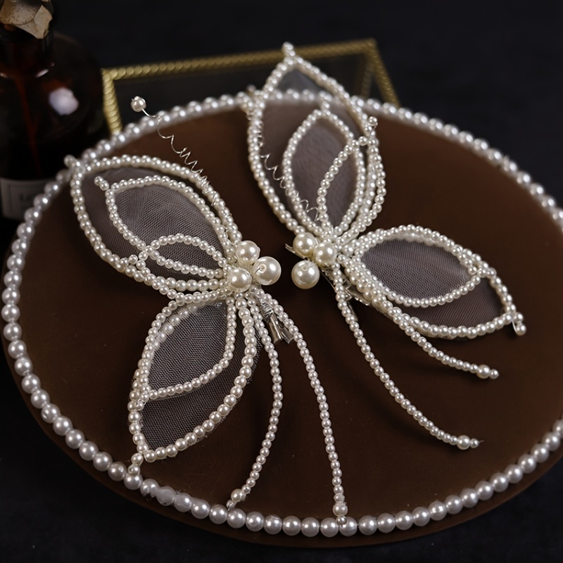 Luxury Crystal Faux Pearl Butterfly Hair Clip, Hair Pins Headband for Women Bride Party Wedding Bridal Accessories Jewelry Clip Band,Temu