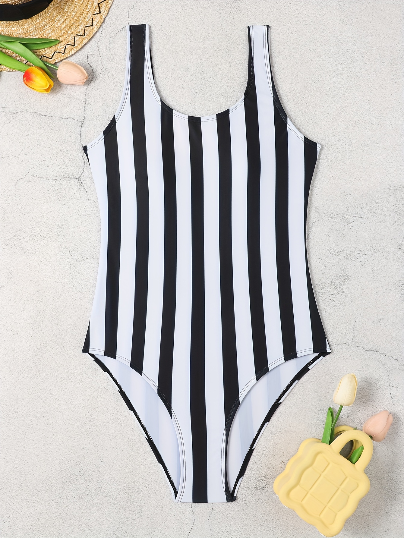 Striped Print Two Pieces Swimsuit Removable Straps - Temu Canada