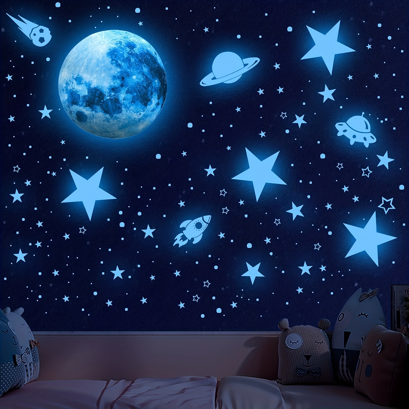 Glow in The Dark Stars for Ceiling, Moon Luminous Wall Stickers Kid's Room  Bedroom Meteor Dot Fluorescent Stickers