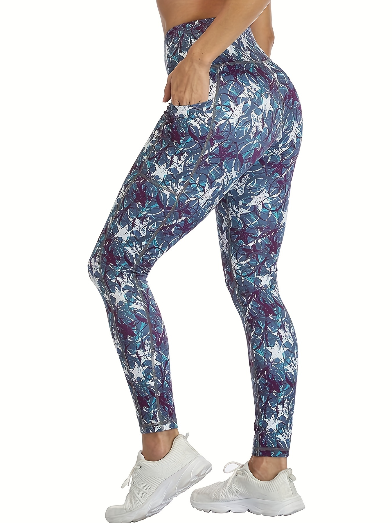 Women Multicoloured High-Waist Printed Leggings With Pockets