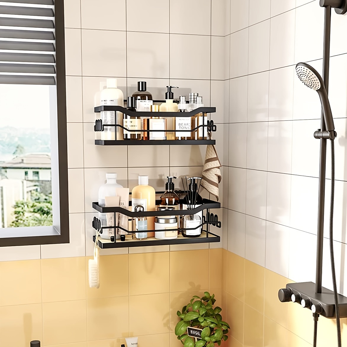 Natural Bamboo Shower Rack Organizer, Shower Rack With 12 Hooks, Rustproof  Waterproof Shower Rack, Stainless Steel No Drilling Bathroom Shower  Organizer, For Bathroom And Kitchen - Temu