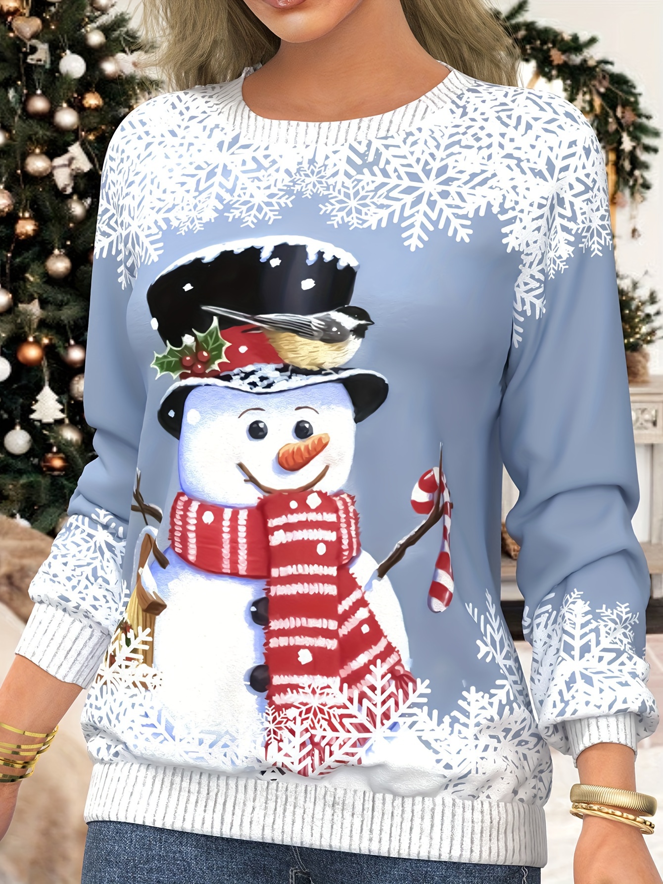 Plus Size Christmas T shirt Women's Plus Snowman Snowflake - Temu