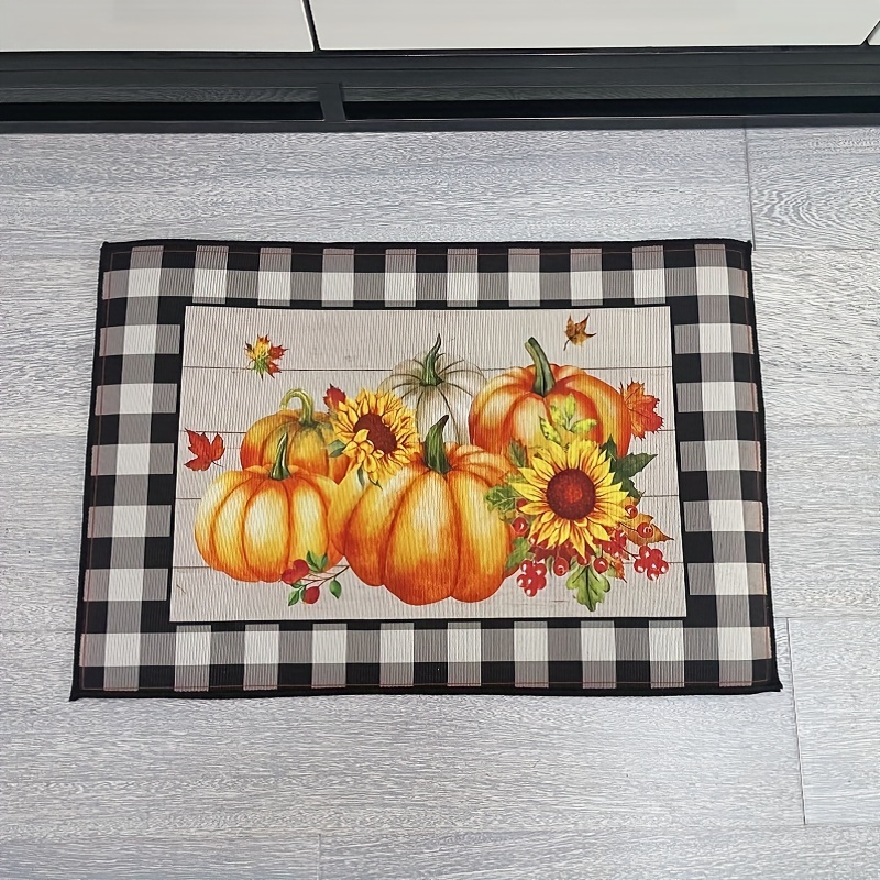 Fall Harvest Kitchen Rug Black And White Checkered Border