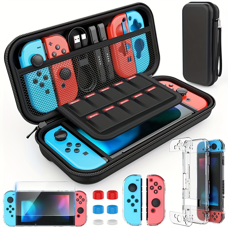 Switch Case Compatible With Switch, 9 In 1 Switch Accessories With 8 Pouch  Carrying Case, PC Protective Cover Case, HD Switch Screen Protector And 6  Pack Thumb Grips Caps