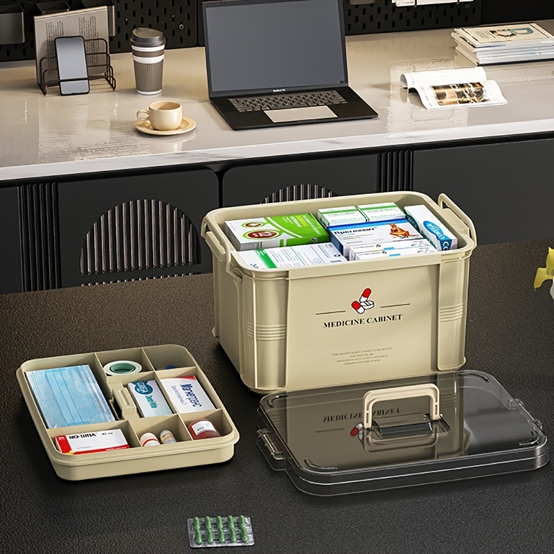 Contenedor de primeros auxilios de gran capacidad Organizador de plástico  Caja de almacenamiento de medicamentos 3 capas Familia Píldora  multifuncional de emergencia # 39; caja