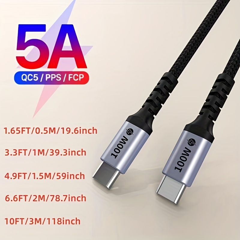 USB C to USB C Cable 3m 100W, WOTOBE Long 10ft USB Type-C 5A E