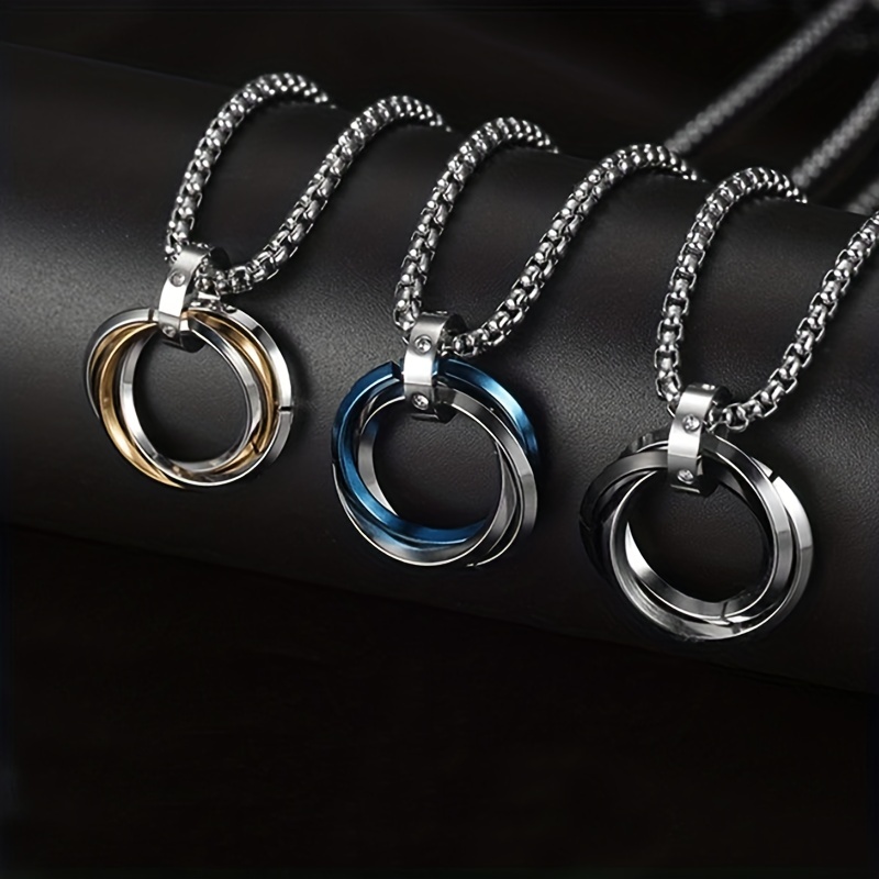 Men's Hip Hop Stainless Steel Triple Ring Pendant Necklace