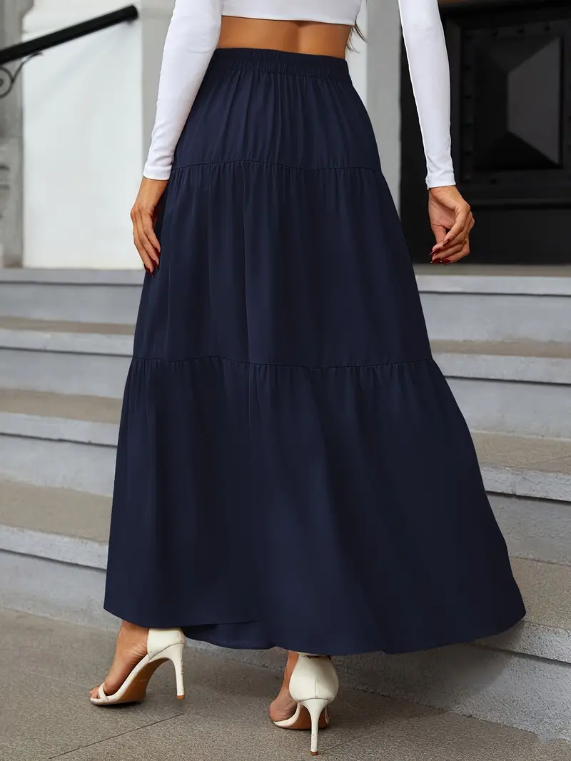high waist tiered skirts casual solid button front maxi skirts womens clothing details 9