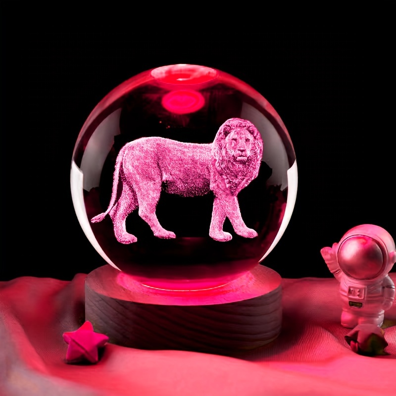 1pc lion crystal decoration ball light 3d laser engraved crystal desktop decoration light for animal lion lovers coworkers parents wife husbands birthday gift valentines day gift holiday souvenir details 2