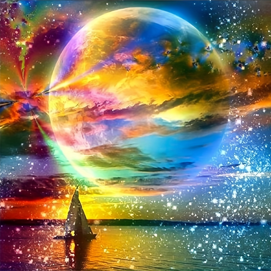 

1pc 5d Diamond Painting Set Colorful Sky Moon Pattern Diy Diamond Painting 7.9*7.9in Frameless Home Decoration Gift