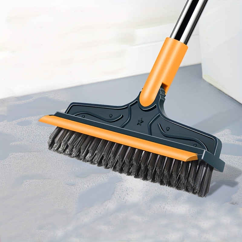 Cepillo de limpieza de suelo, cepillo giratorio de 180° con mango largo,  raspador de piso de ducha, cepillo de cerdas rígidas para pisos de  azulejos