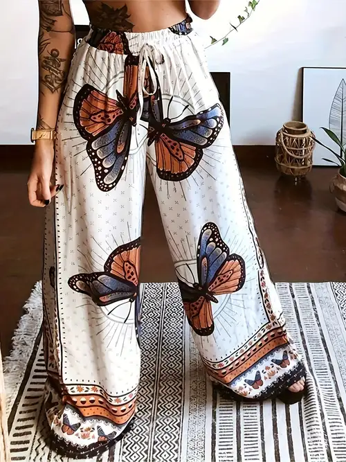MAWCLOS Ladies Stretch Slim Leg Tights Work Butterfly Print