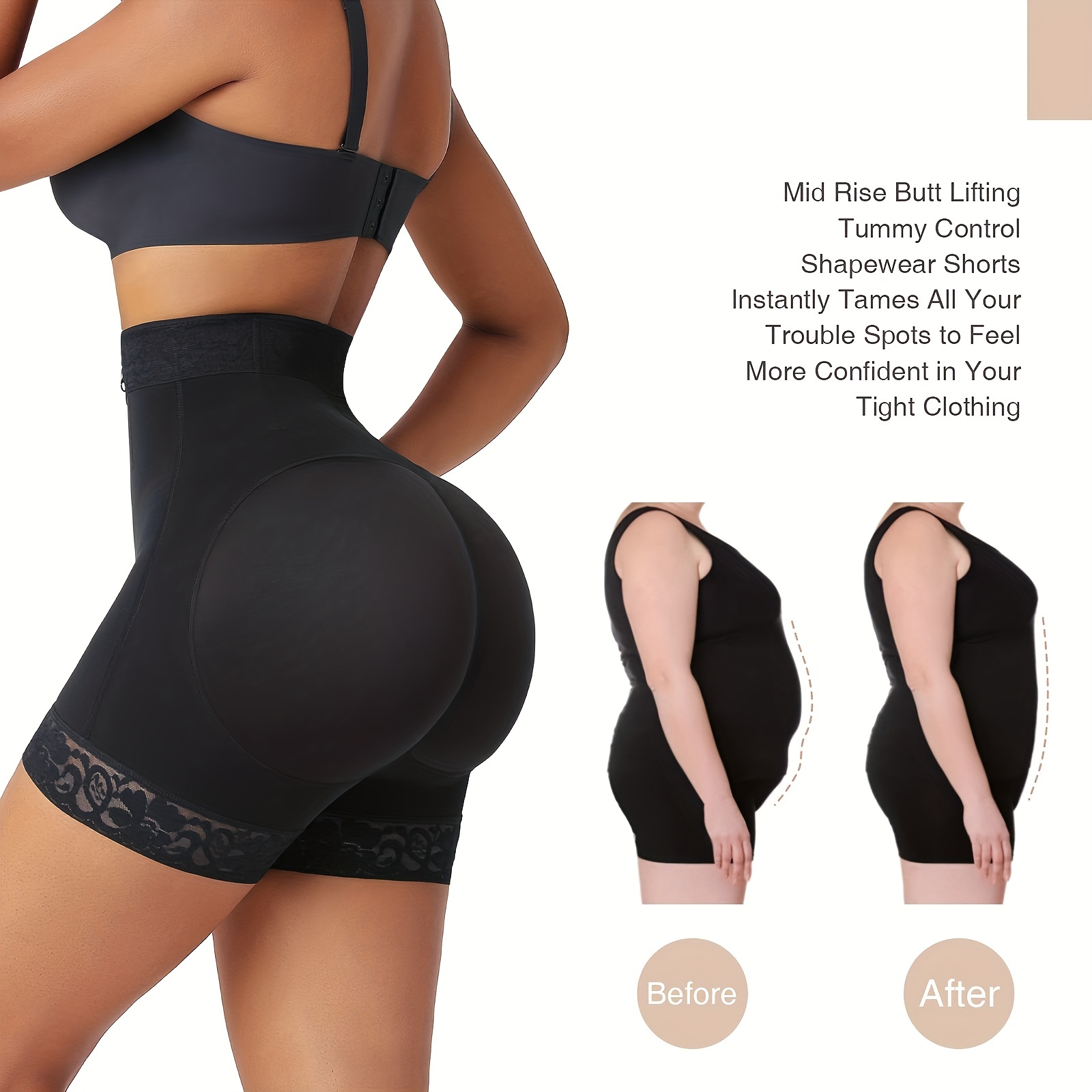 1Pc Women's Mid-Thigh Tummy Control Butt Lift Compression