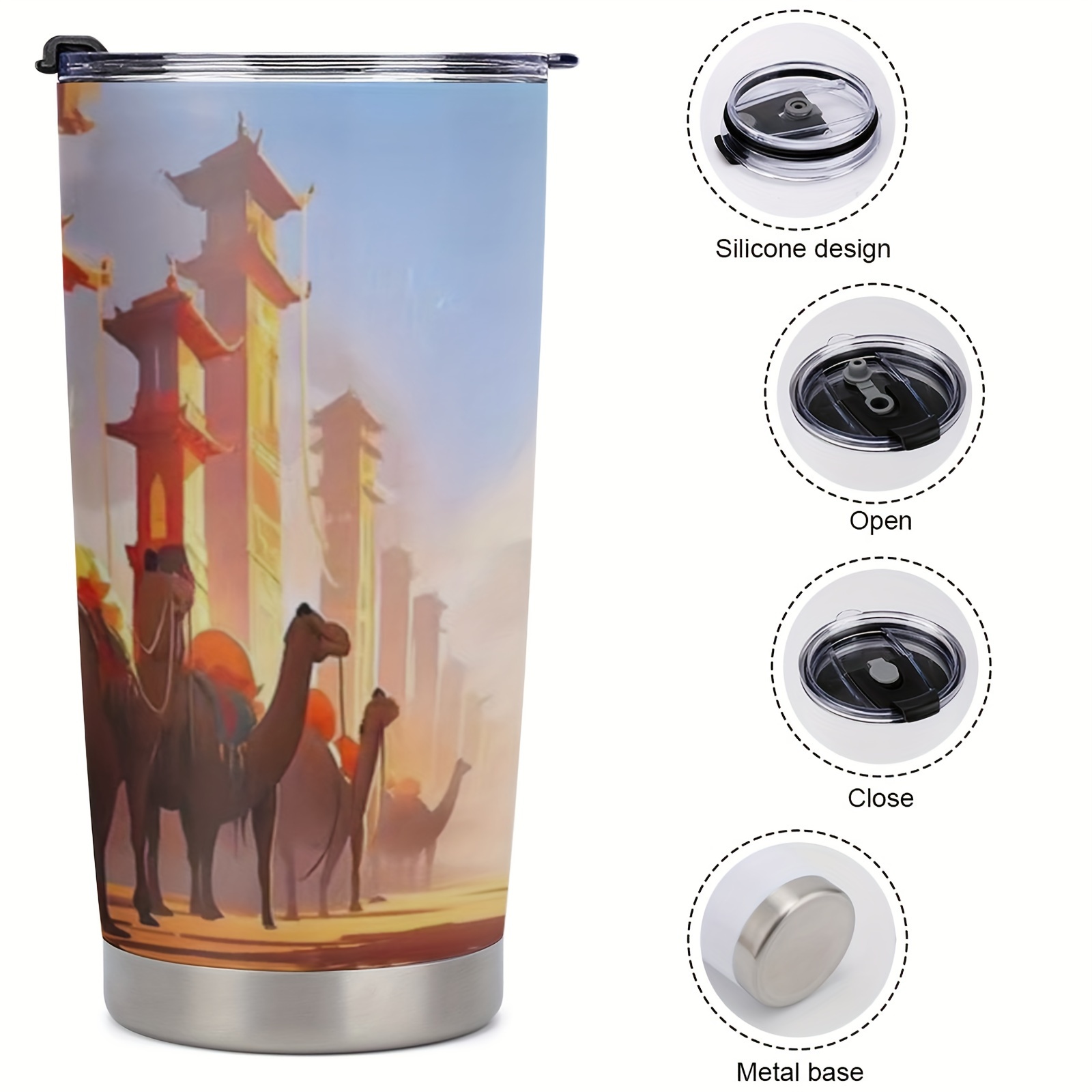 1pc 20oz Car Insulation Cup, Silk Road Hot Cool DIY Stainless Steel,  Double-layer Therma Insulation And Cold Insulation Car Cup Creative Ice Cup.