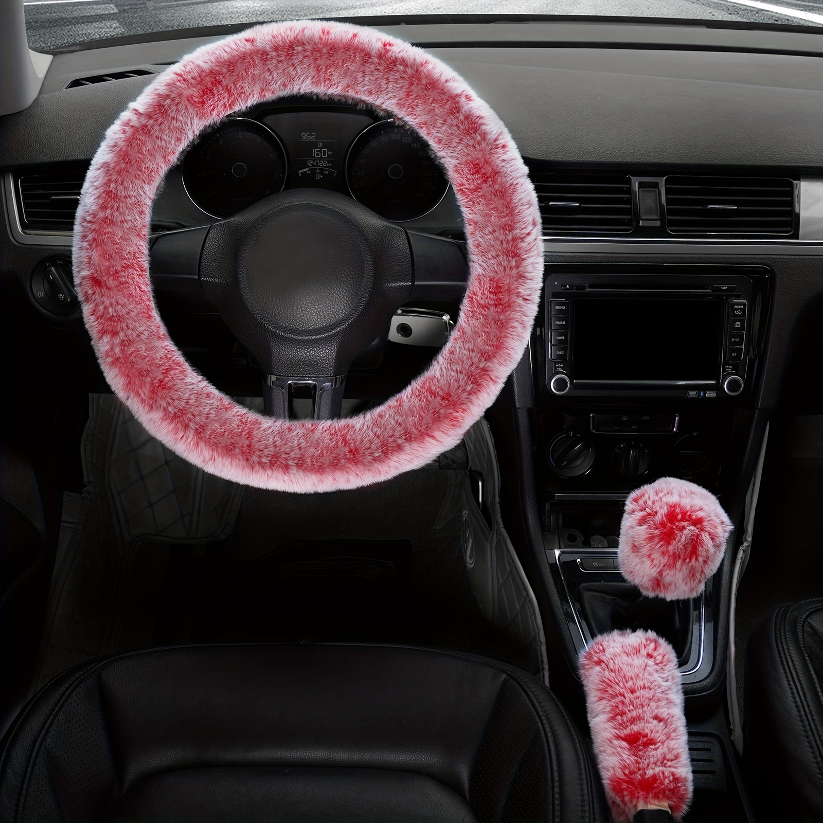 Gradient Color Long Plush Faux Rabbit Fur Car Steering Wheel - Temu