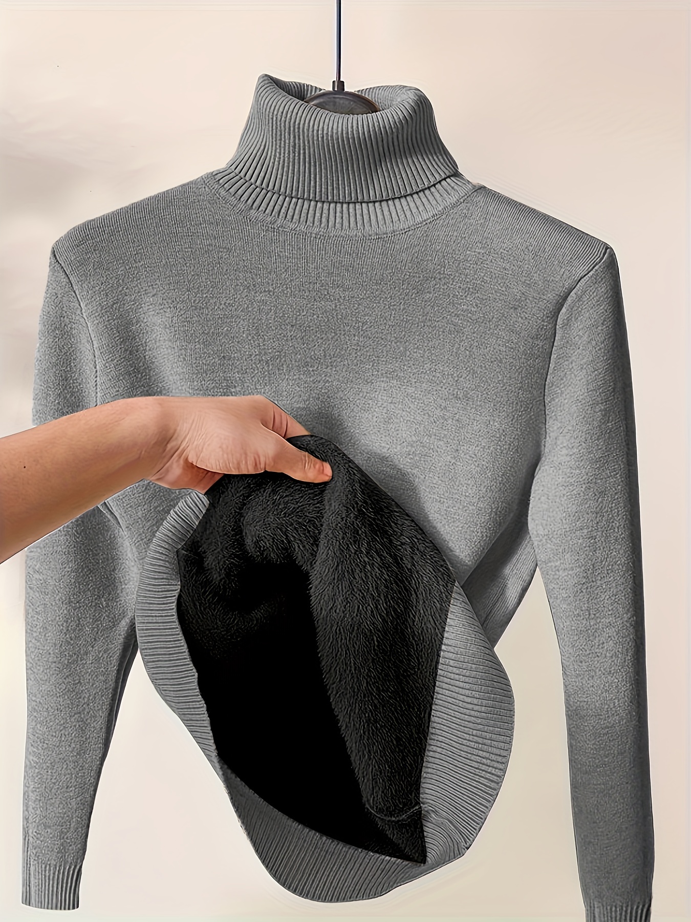 Jersey Cuello Alto Sólido Suéter Térmico Casual Manga Larga - Temu