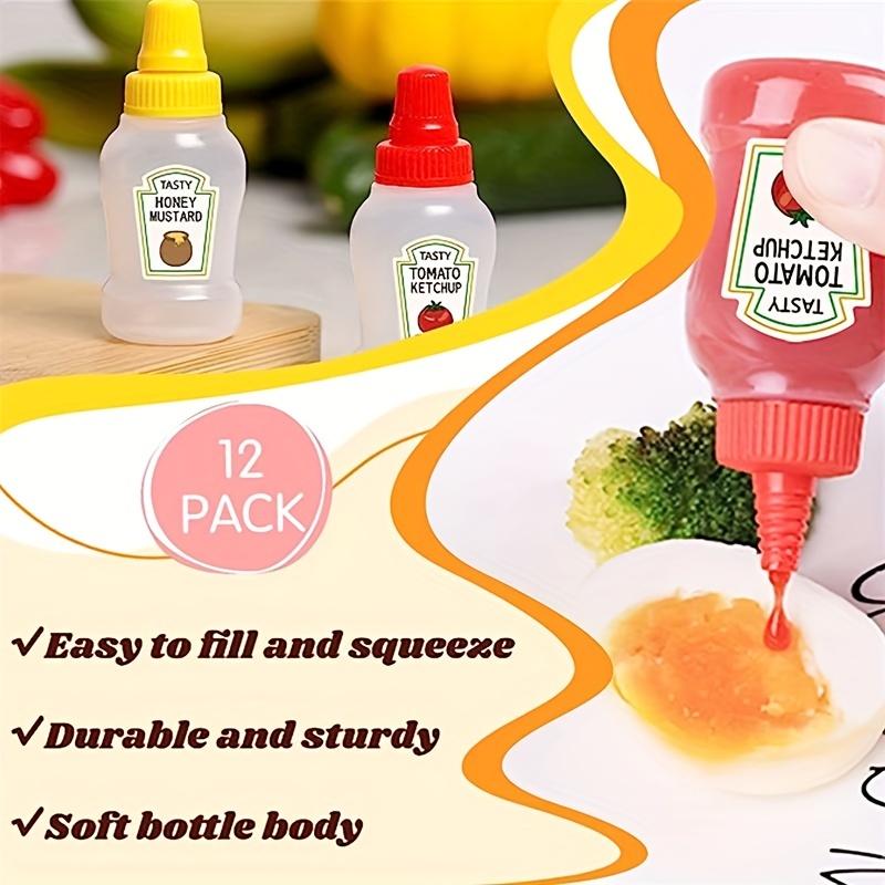 WXOIEOD 4 Pieces Mini Condiment Bottles, Mini Ketchup Bottle for Lunch Box,  Mini Squeeze Bottles for Sauces, Small Travel Dressing Ketchup Containers