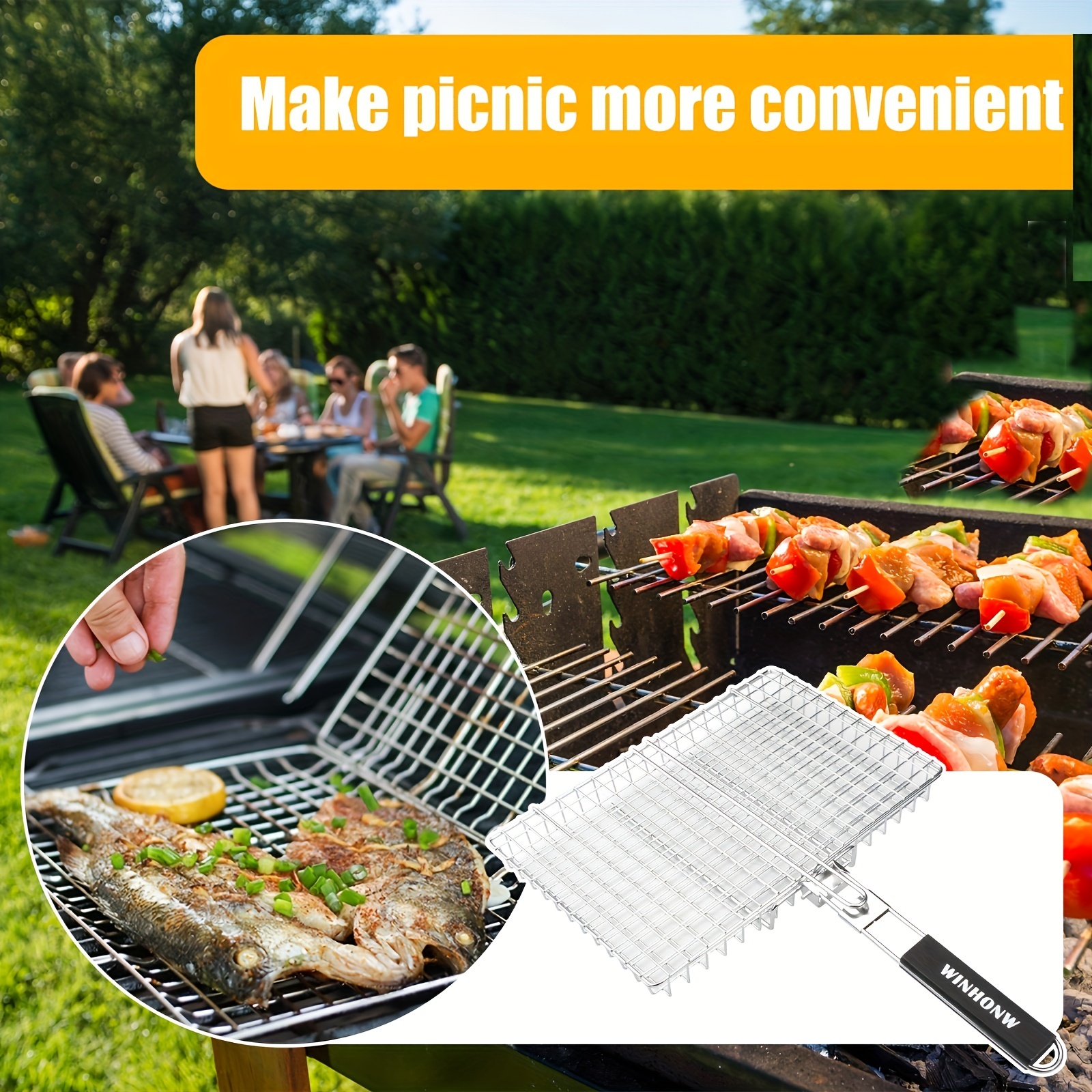 Portable BBQ Basket Non-stick Grilling Baskets Camping Picnic Cookware Barbecue  Tools Outdoor Cooking Accessories Cookware - AliExpress