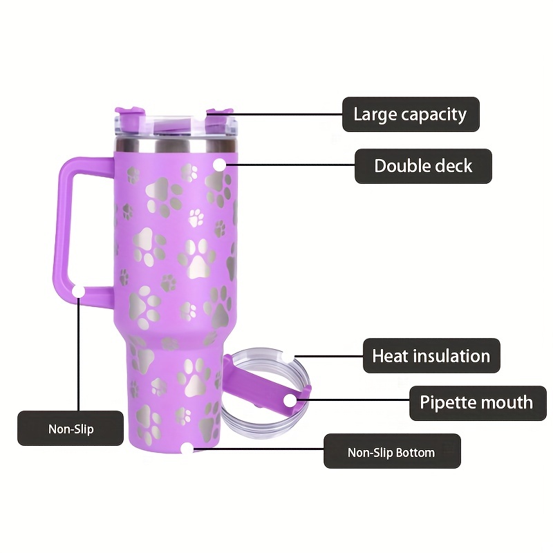 Cute Paw Pattern Insulated Tumbler - Reusable Stainless Steel Coffee Straw  Cup With Silicone Handle & Dustproof Lid - Perfect For Outdoor Camping &  Travel! - Temu