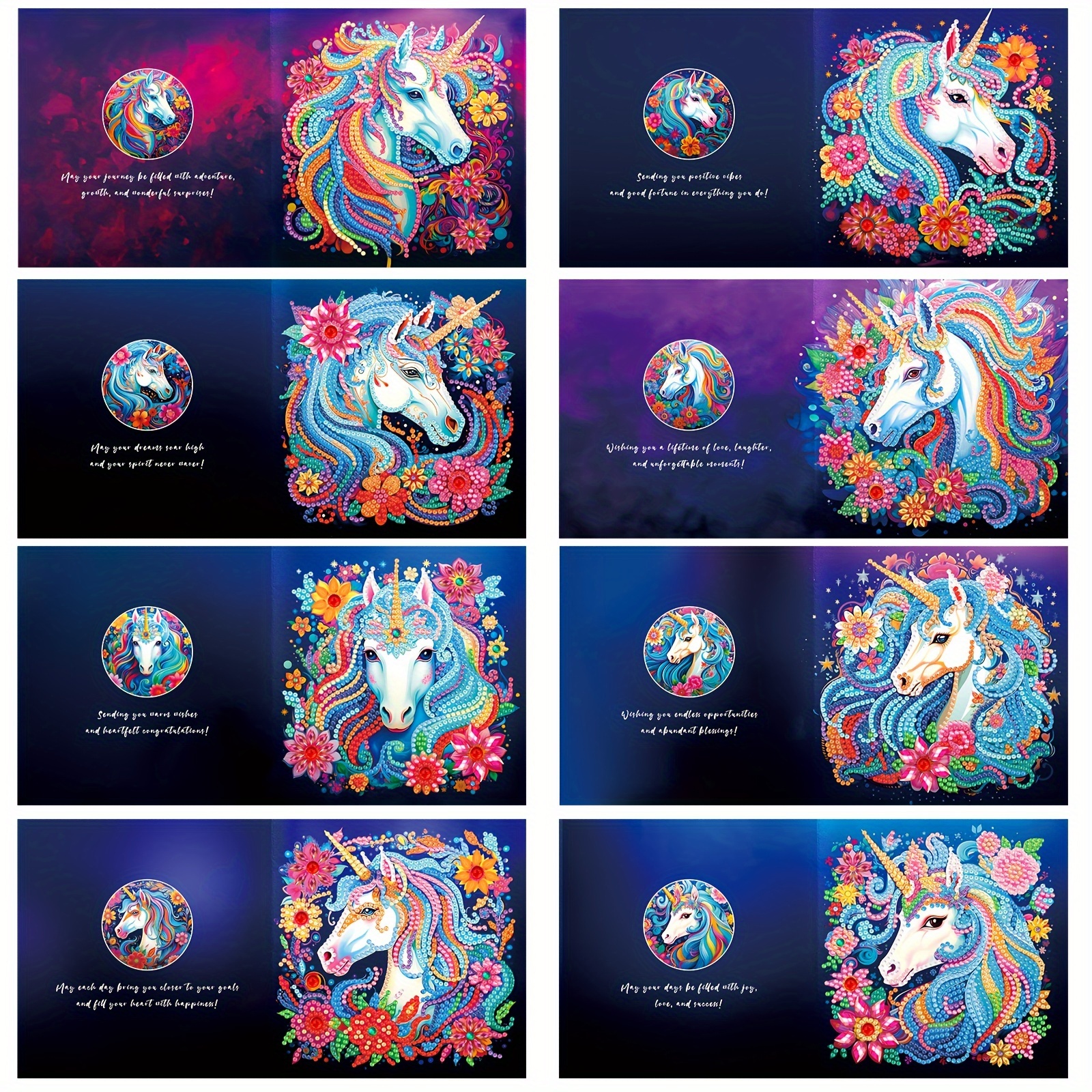 

8pcs/set, Diamond Art Diy Cartoon Cute Color White Horse Pattern Hand-point Drill Holiday Greeting Card, Small Business Supplies, Thank You Cards, Birthday Gift, Cards, Unusual Items, Gift Cards