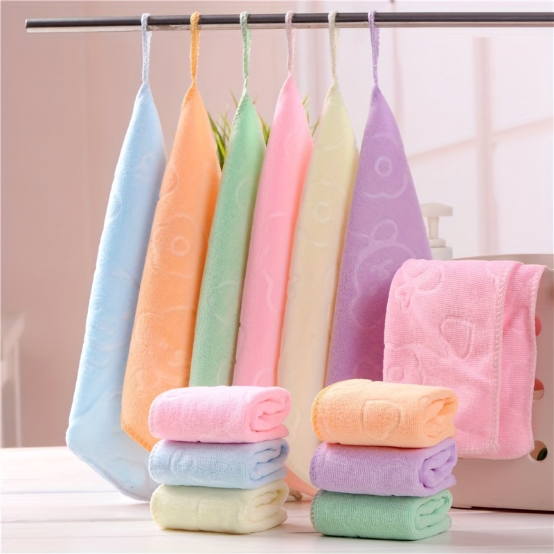 

5pcs Cute Pattern Washcloth, Solid Color Household Handkerchiefs, Small Square Towel, Soft Absorbent Towel For Home Bathroom, Bathroom Supplies, 9.84*9.84in, Bathroom Accessory