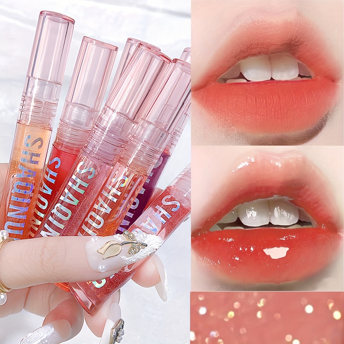 

4 Colors Lip Gloss, Water Glossy Texture, Glass-like Transparent Lip Oil, Moisturizing Lip Gloss, Layered Lipstick Lip Glaze