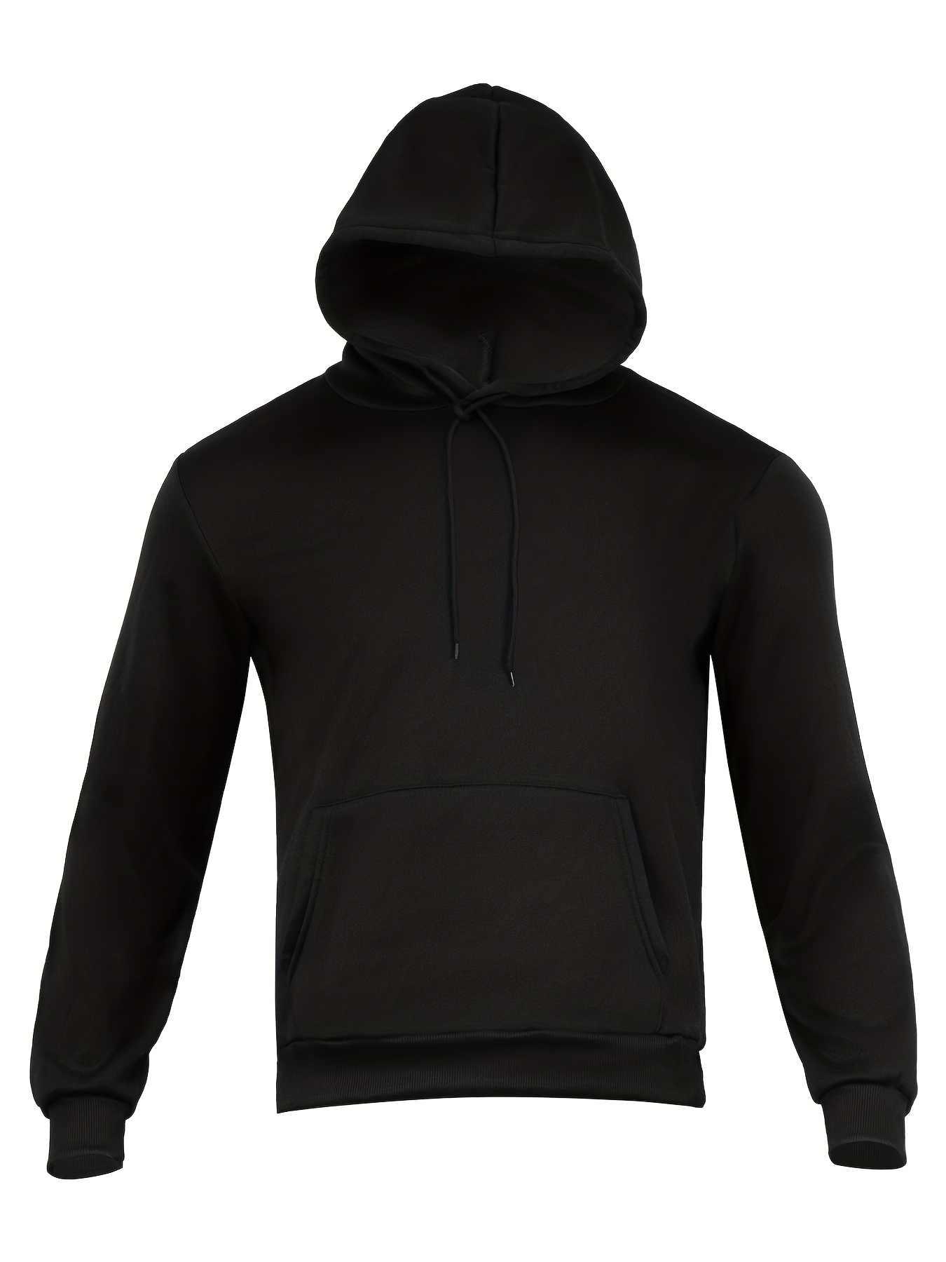 Solid Kangaroo Pocket Hoodie Long Sleeve Drawstring Thermal - Temu