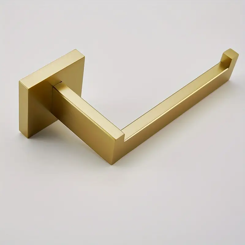 2pcs elegant golden stainless steel bathroom accessory set wall mounted towel bar toilet paper holder sleek with textured towel display ideal for contemporary home decor bathroom decor and accessories Product details 6