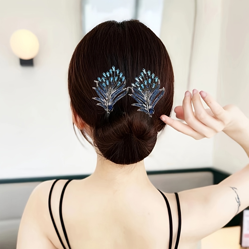 

1pc Sparkling Rhinestone Hairpin Feather Shaped Hair Stick Elegant Hair Decorative For Wedding Bridal Banquet