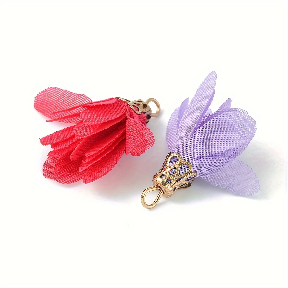 10pcs Mixed Color Chiffon Yarn Flower Pendants Dangle Floral Charms for DIY Earrings Bracelet Necklace Making DIY Jewelry Accessories,Temu