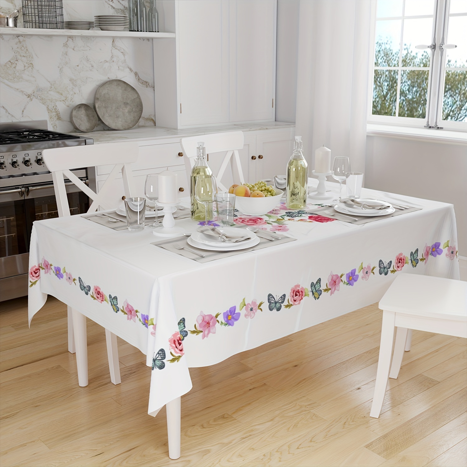 Stain-resistant tablecloth, kitchen table cover, butterflies