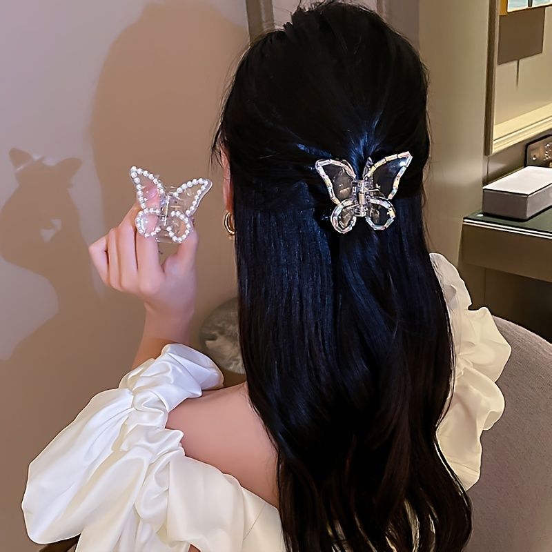 Transparent Butterfly Claw Clip Imitation Pearl Rhinestones Butterfly Hair  Clip Medium Clip Hair Accessories For Women Girls - Beauty & Personal Care  - Temu