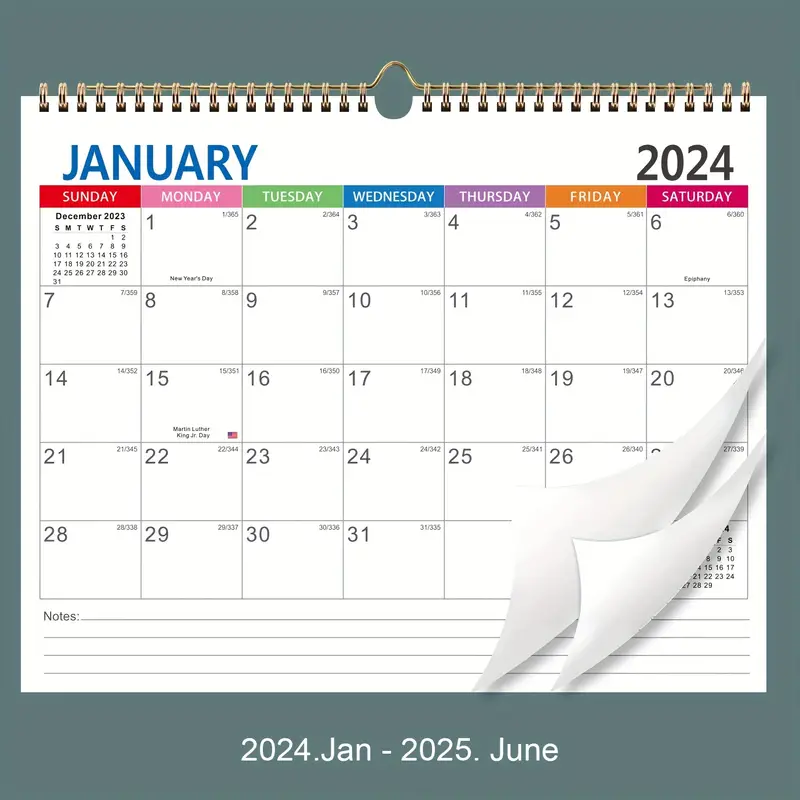 1 Calendrier Familial 2024-2025 - Calendrier Suspendu Visible Sur 18 Mois,  De Janvier 2024 À Juin 2025, Calendrier Mensuel Déchirable Avec Papier Épai