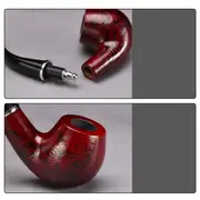 1pc solid wood carved curved pipe washable circular filter wooden pipe smoking pipe details 4