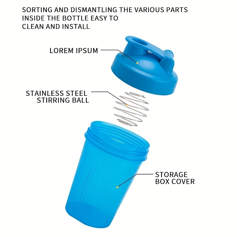 16oz Protein Shaker Bottle With Mixing Ball And Powder Storage Container,  Suitable For Indoor And Outdoor Fitness (workout Partner). 100% Bpa-free