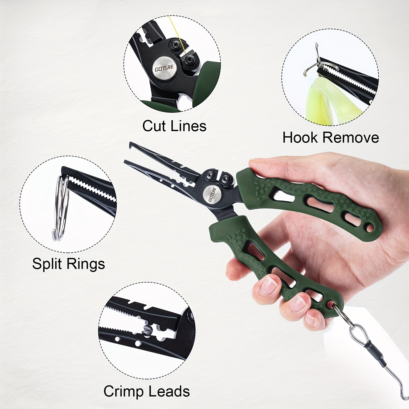 Aluminum Fishing Pliers Saltwater, Split Ring Pliers Fishing Hook Remover,  Stainless Steel Fishing Line Cutters, Fishing Multitool with Sheath and