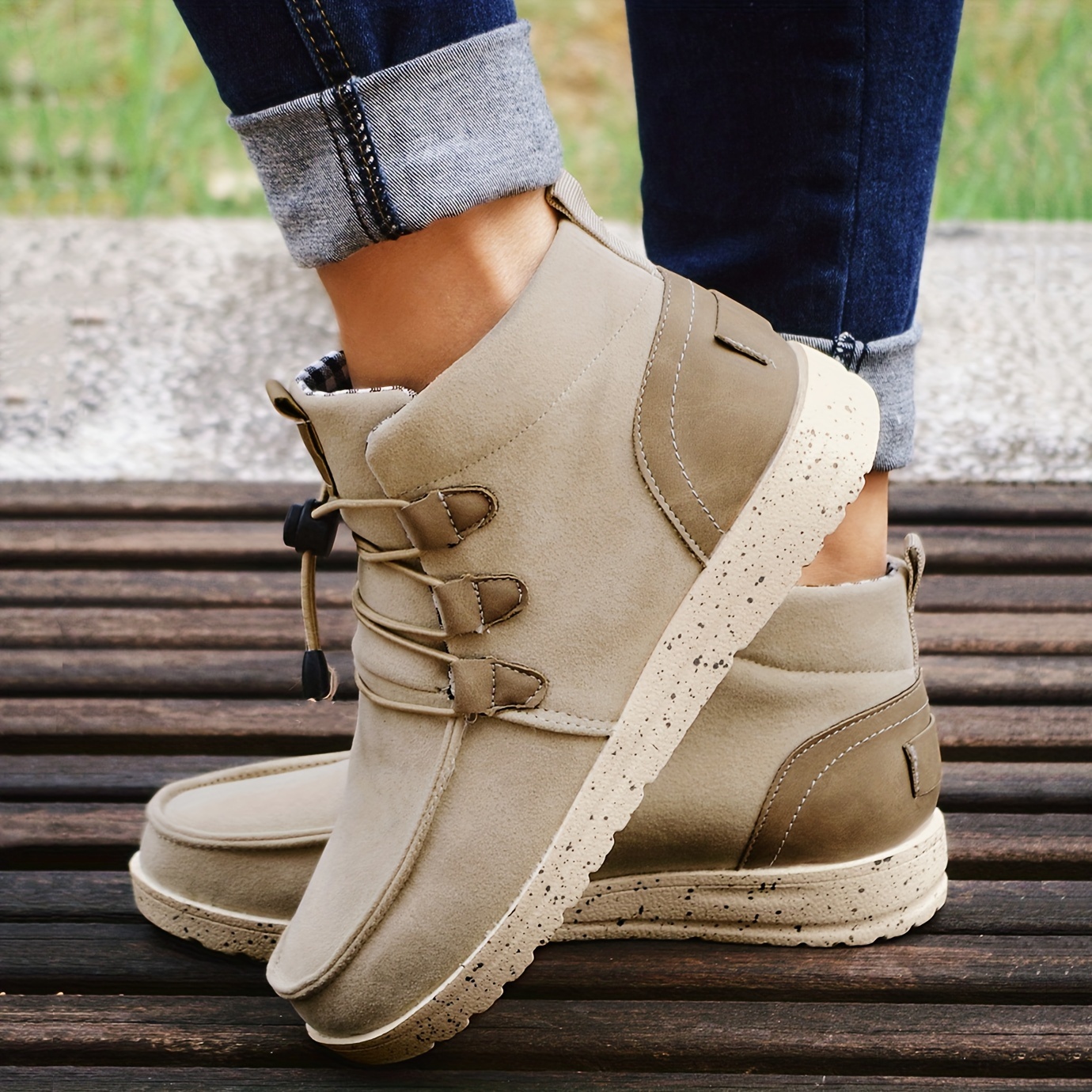 Women's High Top Sneaker Boots, Comfortable Round Toe Drawstring Shoes,  Casual Warm Short Boots - Temu