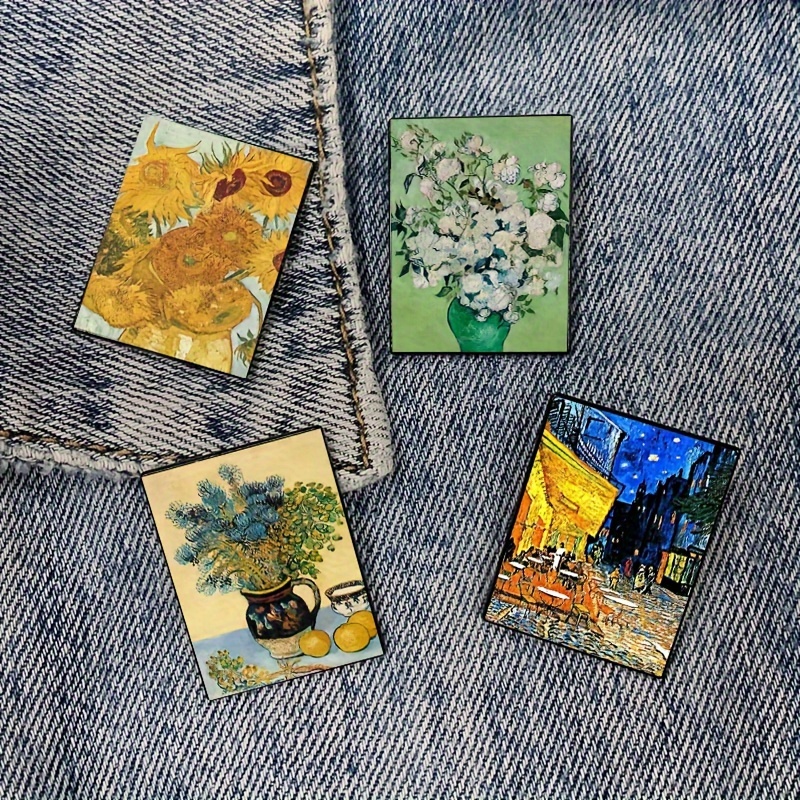 Sunflower Oil Painting Brooch Pin Van Gogh Art Pattern Badge - Temu
