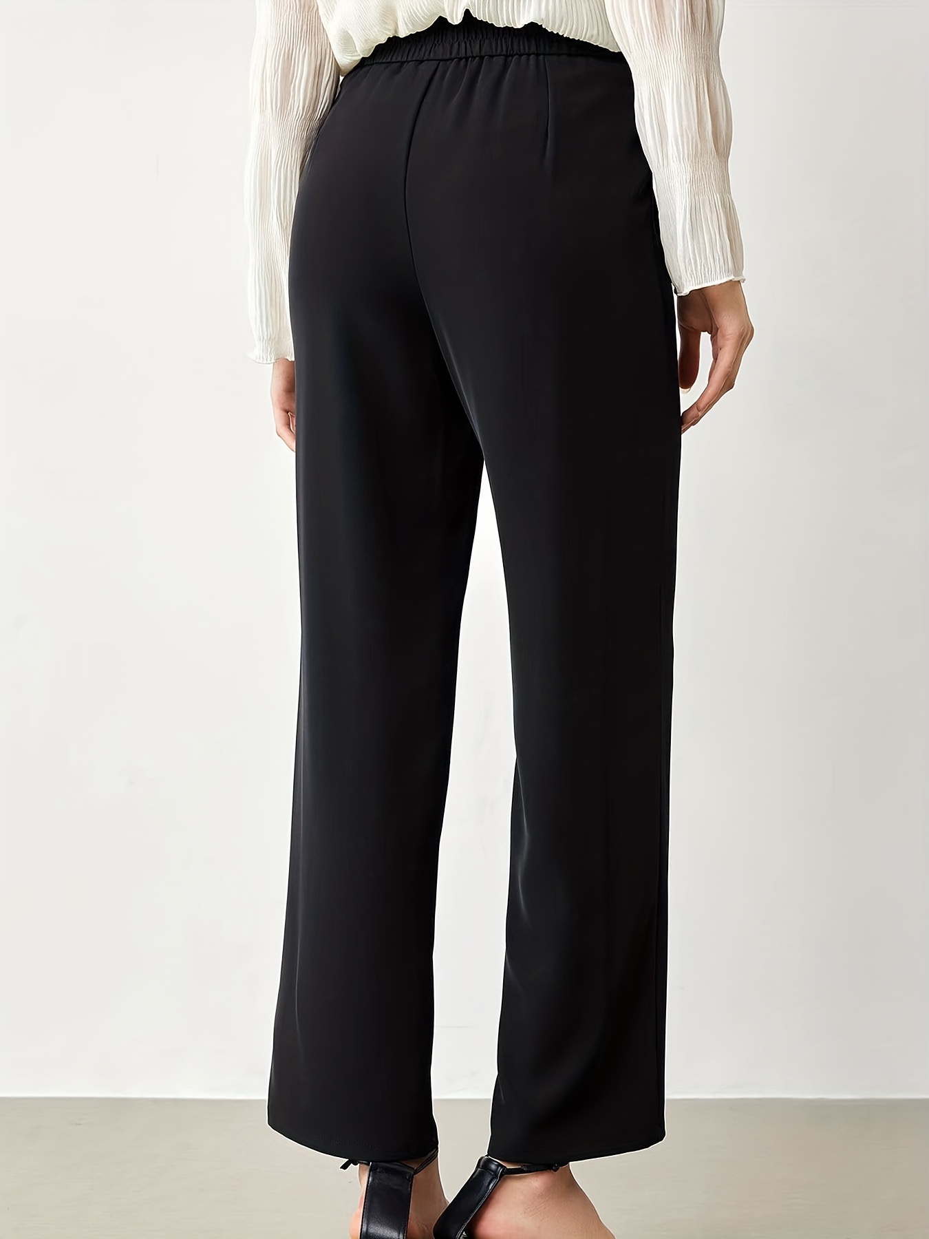 Solid Straight Leg Pants, Versatile High Waist Pants For Office & Work,  Women's Clothing